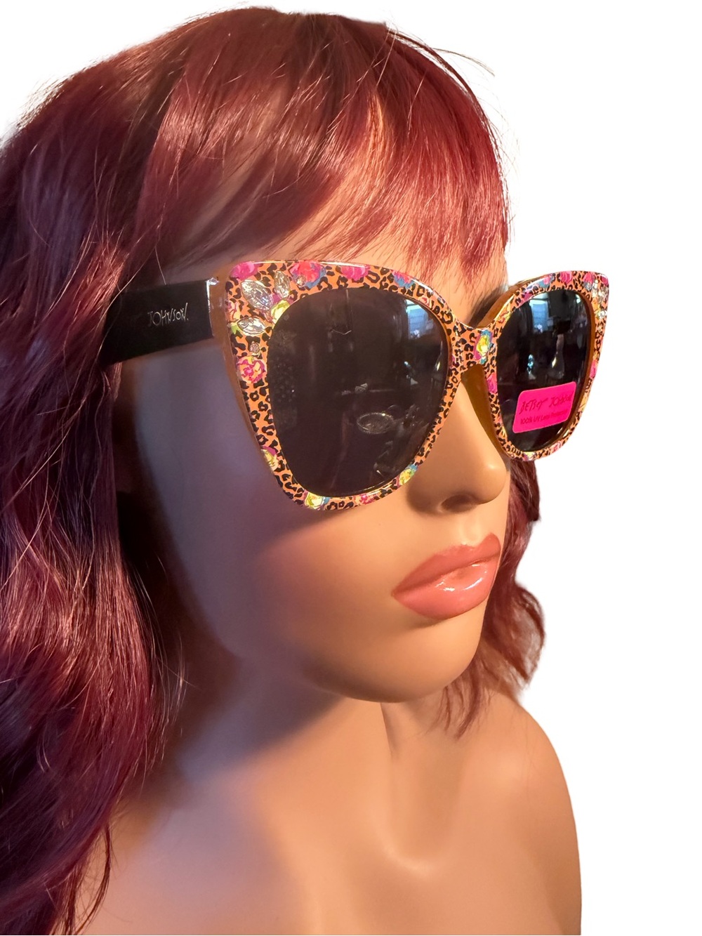 Betsey Johnson NWT Multicolor Leopard Cat-Eye Sunglasses Black Lenses (G014) - Picture 2 of 8